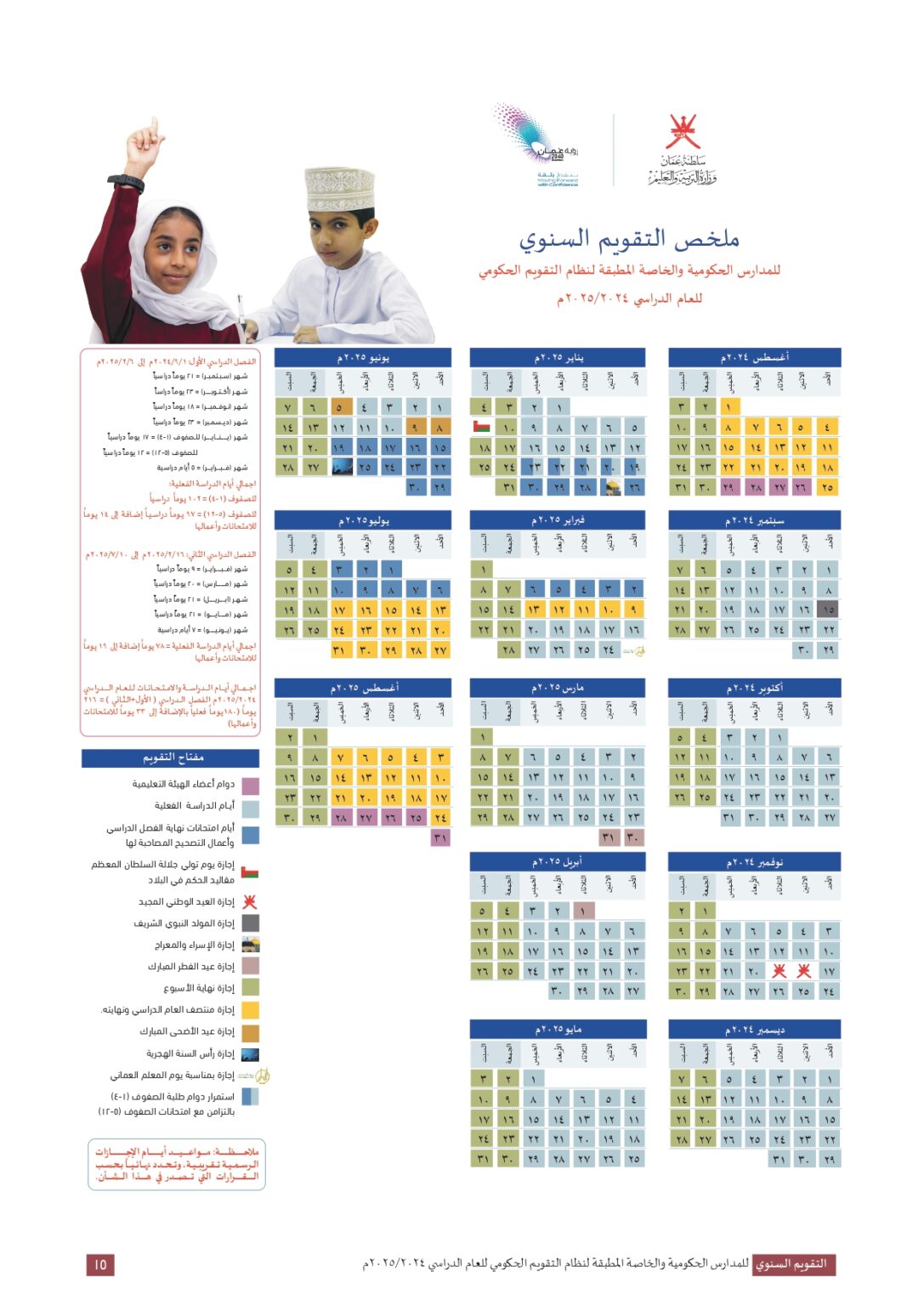 ملخص التقويم الدراسي 2024 2025 سلطنة عمان عمان سكول Oman School