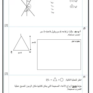 نموذج اختبار مادة الرياضيات للصف السابع الفصل الأول