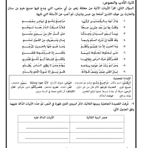 اختبار نهائي عربي للصف الحادي عشر الفصل الاول