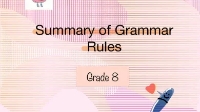 ملخص القواعد النحوية Summary of Grammar Rules للصف الثامن