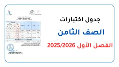 جدول اختبارات الصف الثامن الفصل الأول 20252026 الدور الأول