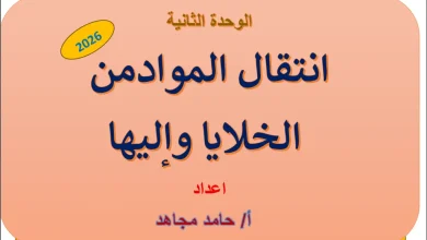 ملخص انتقال المواد من الخلايا وإليها - للصف التاسع
