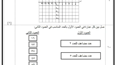 نموذج امتحان الرياضيات للصف السادس الفصل الأول