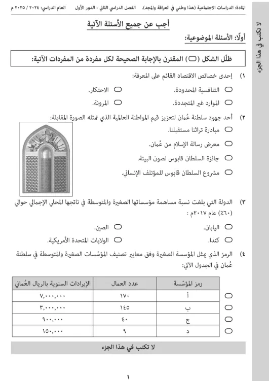 الامتحان النهائي مادة هذا وطني دبلوم التعليم العام للصف الثاني 2025