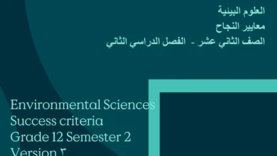معايير النجاح مادة العلوم البيئية للصف الثاني عشر - الفصل الثاني