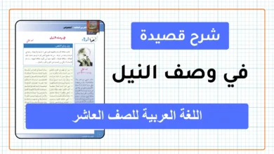 شرح قصيدة في وصف النيل لغة عربية للصف العاشر الفصل الثاني