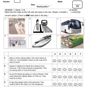 الاختبار القصير الأول مادة اللغة الإنجليزية للصف السابع الفصل الثاني