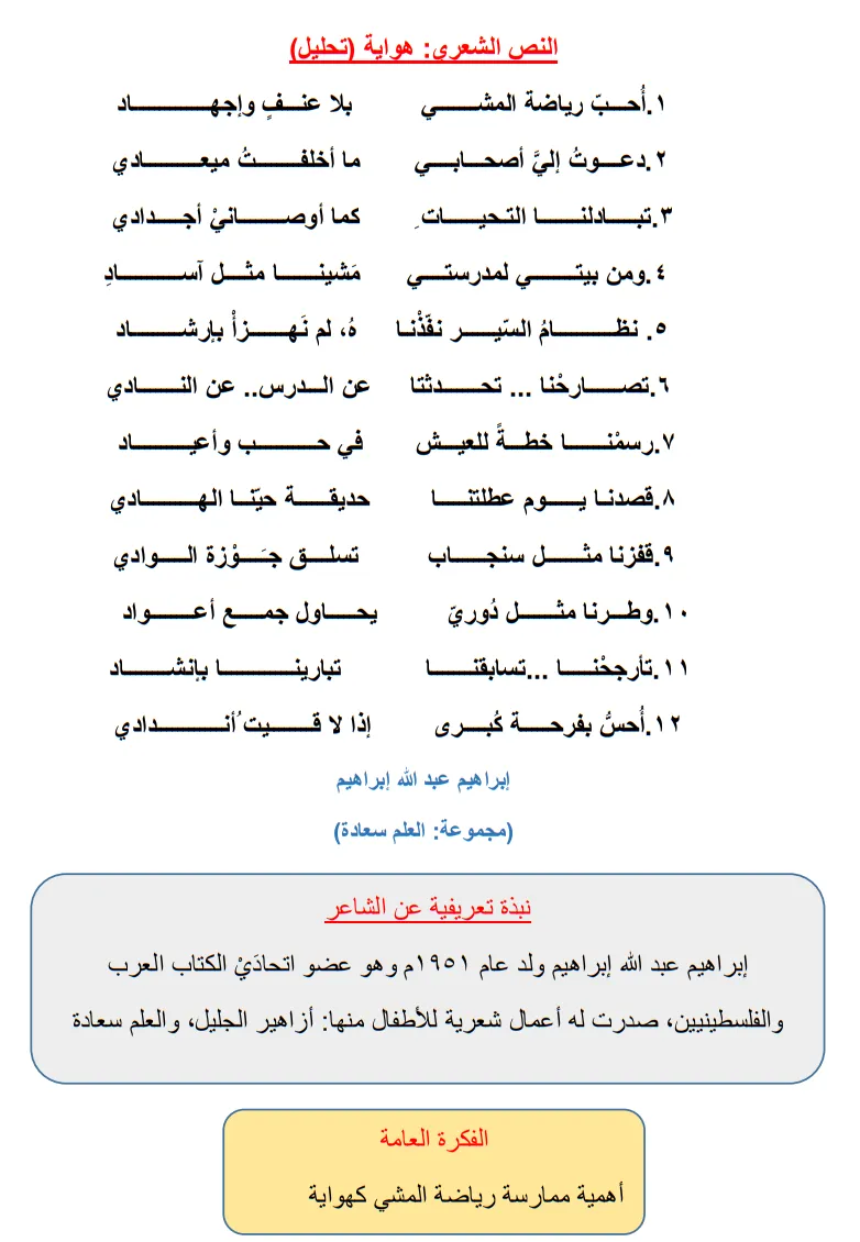 تحليل نص هواية للصف السادس الفصل الثاني - لغة عربية