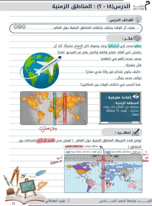 شرح درس المناطق الزمنية في مادة الرياضيات للصف السادس الفصل الثاني