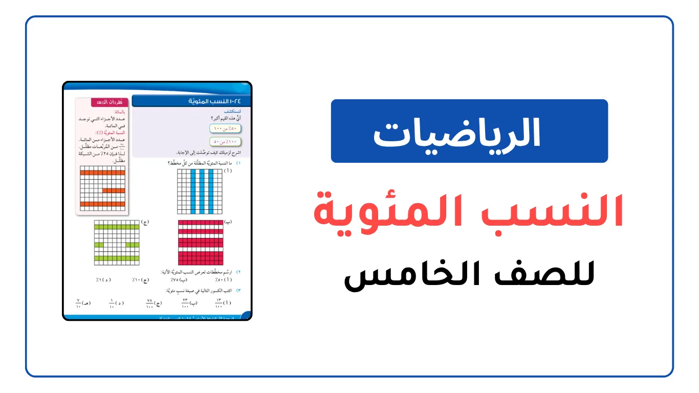 شرح درس النسبة المئوية رياضيات للصف الخامس الفصل الثاني