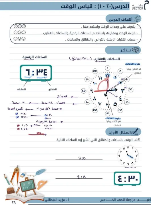 شرح درس قياس الوقت في مادة الرياضيات للصف الخامس الفصل الثاني - أ. مؤيد الهطالي