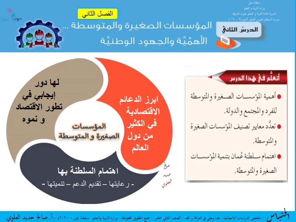 ملخص درس المؤسسات الصغيرة والمتوسطة الأهمية والجهود الوطنية (هذا وطني) للصف الثاني عشر