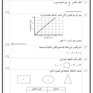 نماذج اختبارات نهائية مادة الرياضيات للصف السادس الفصل الثاني