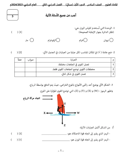 نماذج اختبارات نهائية مادة العلوم للصف السادس الفصل الثاني نماذج اختبارات نهائية مادة العلوم للصف السادس الفصل الثاني