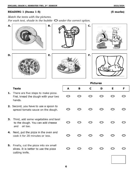 نماذج اختبارات نهائية مادة اللغة الإنجليزية للصف السادس الفصل الثاني