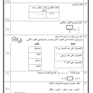 تصفح نموذج اختبار نهائي مادة الرياضيات للصف الخامس الفصل الثاني