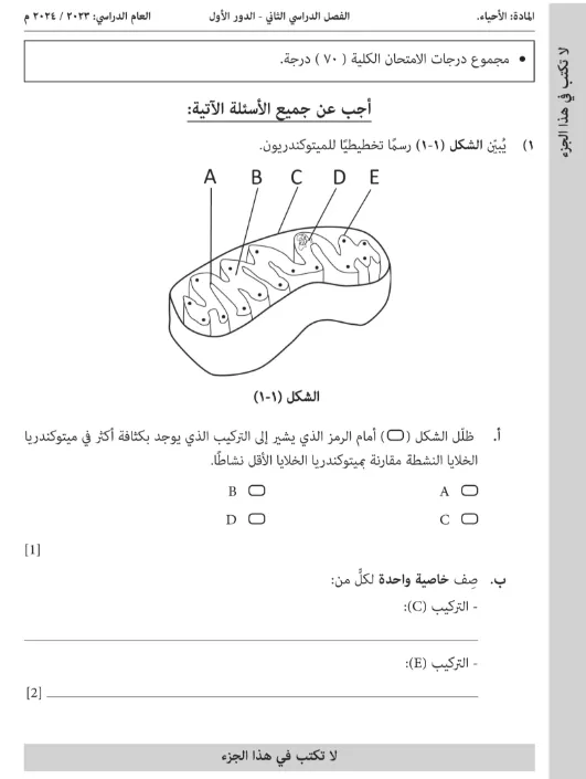اختبار نهائي الأحياء للصف الثاني عشر (دبلوم التعليم العام) الفصل الثاني