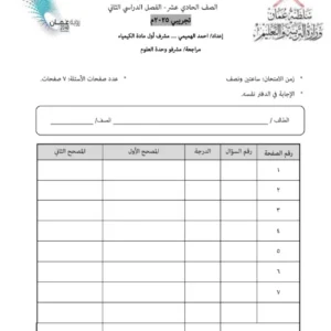 الامتحان التجريبي مادة العلوم البيئية للصف الحادي عشر الفصل الثاني