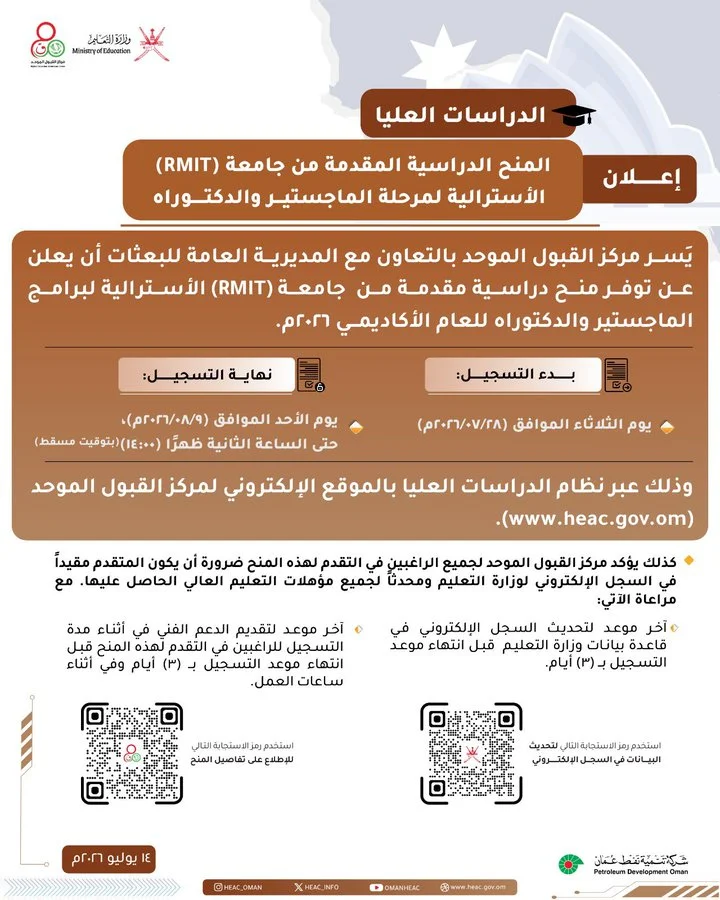 منح جامعة RMIT الأسترالية 2026 من مركز القبول الموحد التفاصيل والشروط وطريقة التسجيل