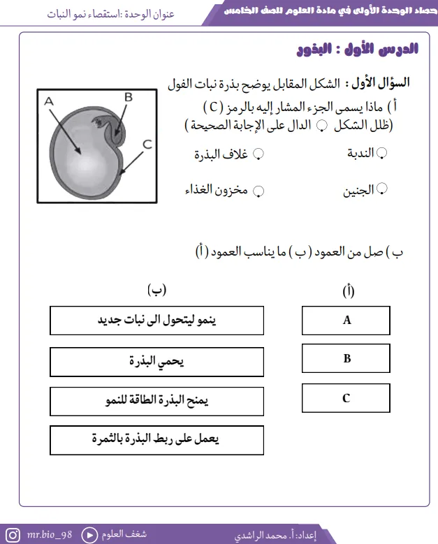 حصاد وحدة (استقصاء نمو النبات) مادة العلوم للصف الخامس الفصل الأول
