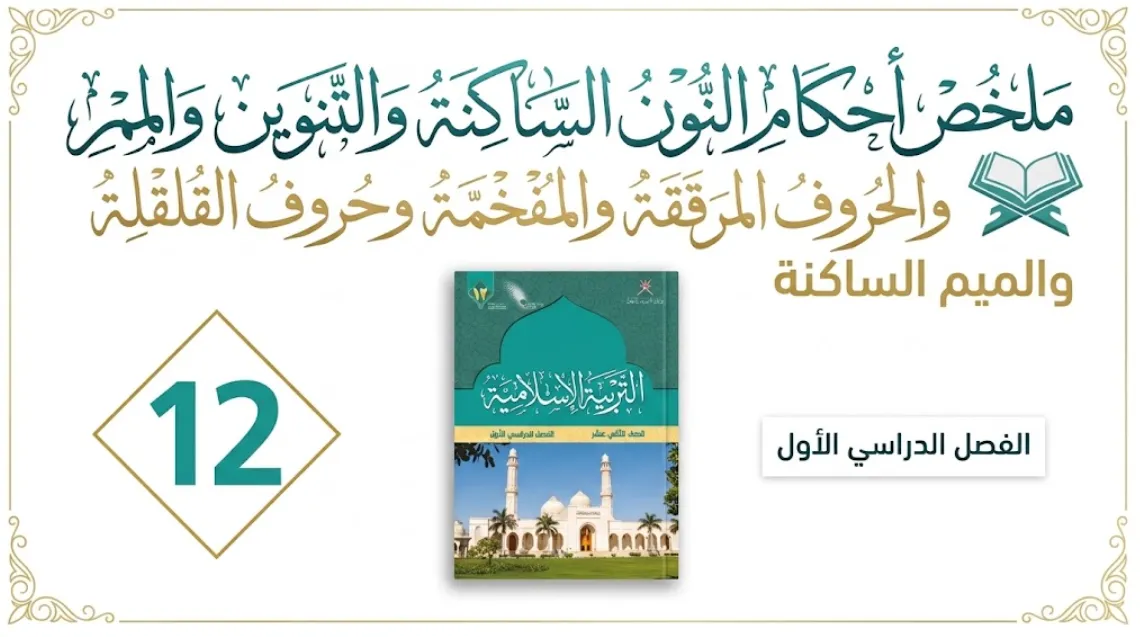 ملخص أحكام النون الساكنة والتنوين والميم الساكنة والحروف المرققة والمفخمة وحروف القلقلة