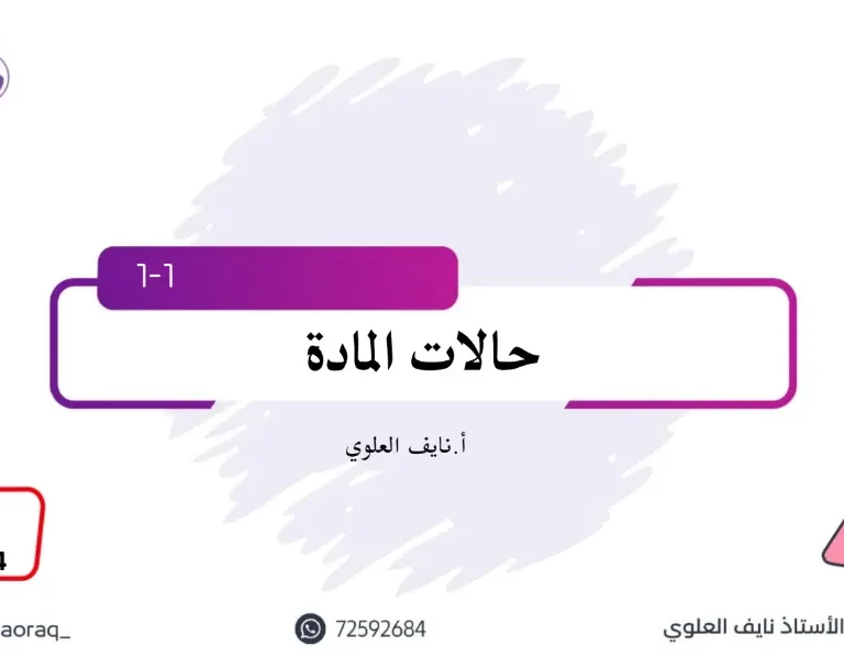 ملخص درس حالات المادة مادة الكيمياء للصف التاسع الفصل الأول - أ. نايف العلوي